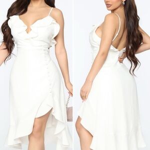 Fashion Nova Walk In The Sun Midi Dress White Small NWT Bridal Ruffle High-Low